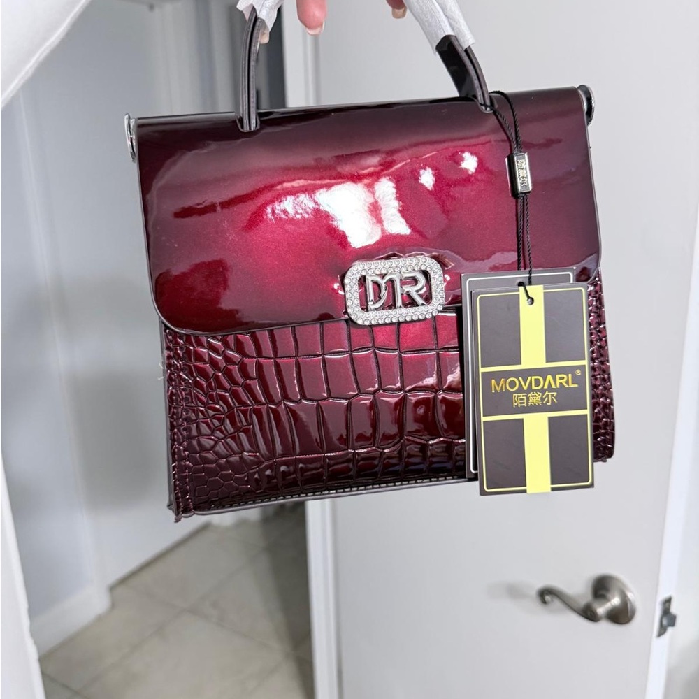 Burgundy Croc-Embossed Handbag